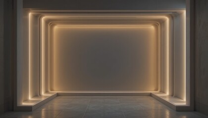 Poster - Contemporary artistic display modern gallery interior design minimalist environment front view illuminated space concept
