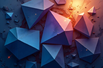 Poster - An Intriguing Array of Abstract Digital Art Featuring Geometric Crystal Structures, with Cool Blue and Warm Pink Lighting Effects and Evocative Textures