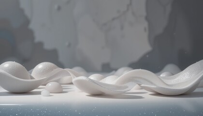 Poster - Elegant white shells encountering soft light studio setting still life photography minimalist environment close-up viewpoint artistic concept
