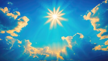 Wall Mural - Afternoon sun shining on a picturesque sky with clouds during the hot summer season.