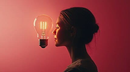Poster - An inspirational image of a light bulb glowing above a person's head, symbolizing a brilliant new idea and innovative thinking in a clean, modern setting.