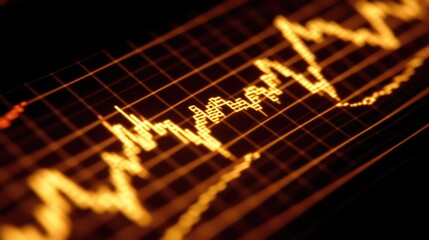Poster - A close-up of a stock market chart with fluctuating lines and candlestick patterns on a computer screen, highlighting recent changes in stock prices.