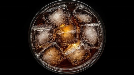 Poster - Refreshing cola with ice cubes in a glass against a dark background creates a cool and inviting mood perfect for quenching thirst on a hot day