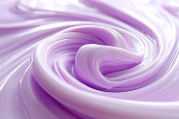 Poster - Swirling Lavender Cream Texture Close up for Beauty Product Background with Smooth Surface and Gentle Light Reflection