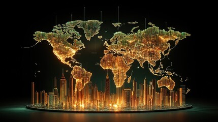 Poster - A cyber-inspired global data visualization with a glowing world map, digital lines, and grid aesthetics.