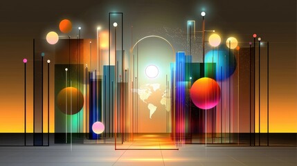 Poster - A cyber-inspired global data visualization with a glowing world map, digital lines, and grid aesthetics.