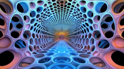 Aufkleber - A deep tech-inspired honeycomb pattern with futuristic neon blue highlights and smooth transitions.