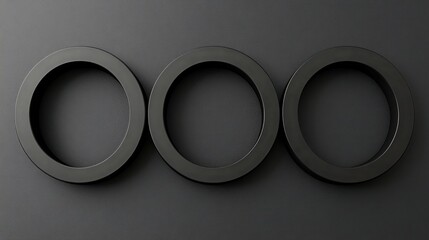 Poster - three circular objects aligned in horizontal formation on a grey backdrop