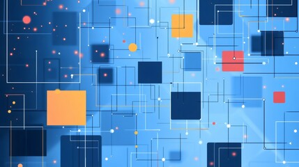 Poster - Network lines connecting squares and circles in cyberspace