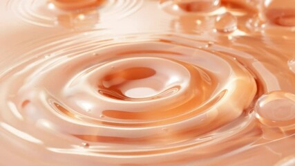 Poster - Tranquil Ripple Effect: Close-up captures a delicate ripple, formed by a single drop on the water surface. The soft, warm hue of the liquid evokes a sense of calm, serenity, and natural beauty. 