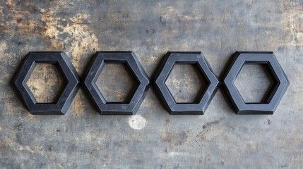 Poster - Four connected black hexagonal shapes rest on a textured background