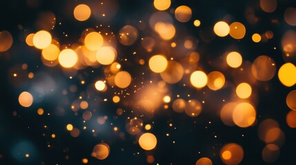 Poster - Abstract golden bokeh light background with blurred glowing circles and sparkling particles for festive atmosphere and celebration