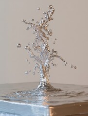 Poster - Dynamic liquid sculpture showcasing fluid motion and reflective surface against a neutral background