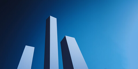 Poster - Modern City Pillars: A striking composition of minimalist architecture, featuring sleek pillars against a gradient blue backdrop, offering a contemporary urban aesthetic.
