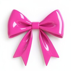 Wall Mural - A vibrant pink bow with a glossy finish against a white backdrop on isoleted white background