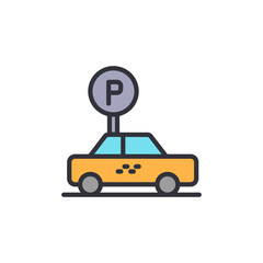 Poster - Parking lot colored icons, minimalist vector illustration ,simple transparent graphic element .Isolated on white background