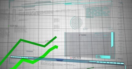 Poster - Rising green line graph on digital interface with data and grid background