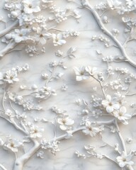 Poster - Elegant White Floral Arrangement on Marble Background Capturing Delicate Beauty and Serene Atmosphere for Design Projects