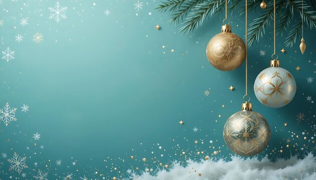 Christmas ornaments, teal background