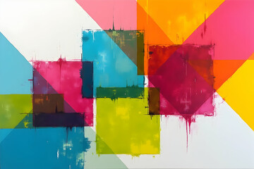 Poster - Dynamic Geometric Composition, A Celebration of Vibrant Colors and Abstract Forms in a Modern Artistic Expression with Overlapping Shapes