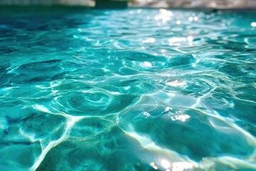 Poster - Sparkling Turquoise Water Surface Reflecting Sunlight Creates Serene and Refreshing Visuals for Summer Vacation