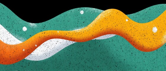 Poster - Abstract wavy lines of teal orange and white with a grainy texture on a black background creating a modern artistic design
