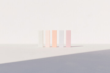 Poster - Color Palette Composition: Minimalist arrangement of pastel-hued rectangular blocks against a subtly shaded backdrop, showcasing the elegance and simplicity of color coordination. 