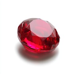 Poster - Radiant ruby gemstone sparkling with facets on a white background showcasing clarity and brilliance in elegant studio shot