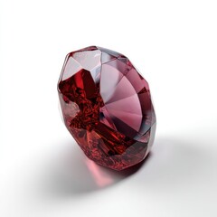 Poster - Captivating ruby gemstone on white backdrop showcasing facets rich color and light reflection in a minimalist style creating a sense of luxury