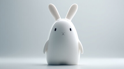 Poster - white rabbit figurine, simple design, smooth surface, standing against light gray background, showca