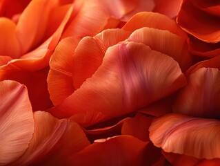 Poster - Close up of vibrant orange tulip petals creating an abstract floral pattern with soft lighting and elegant texture for backgrounds