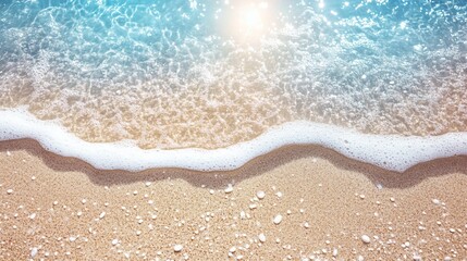 Wall Mural - serene coastal landscape with soft turquoise waves gently caressing golden sandy shore, adorned with