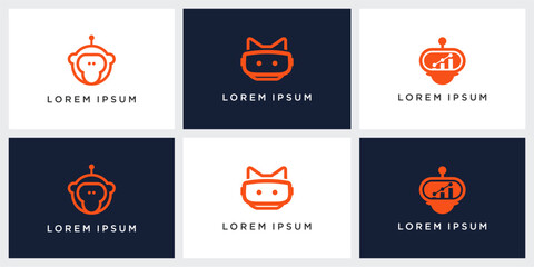 Set of tech bot logo design template