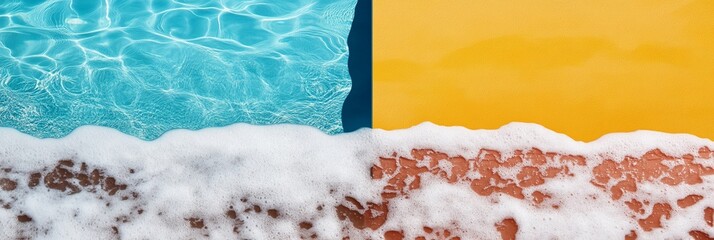 Wall Mural - turquoise water meets golden sand with delicate white foam and scattered reddish pebbles creating a 