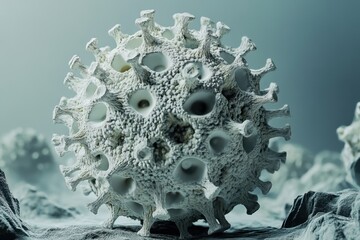 Poster - Virus structure observed in high detail under scientific analysis in a controlled environment