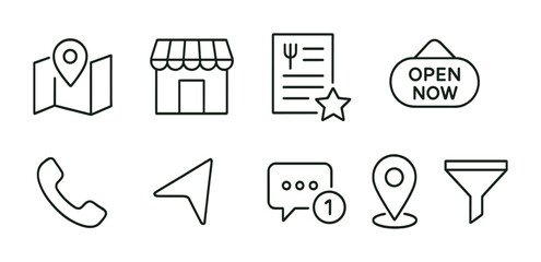Poster - Navigation and business icons set: linear style for mapping and communication