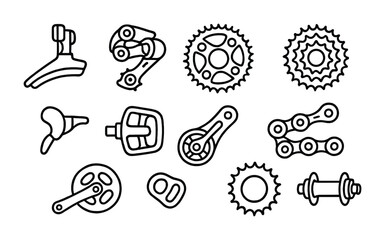 Poster - Bicycle parts icon set: linear style for gear, chain, and pedal elements