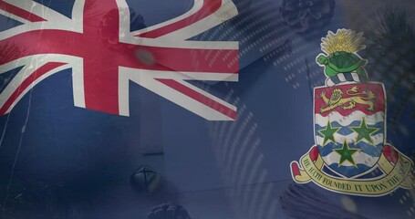 Poster - Cayman Islands flag waving with digital data processing animation overlay