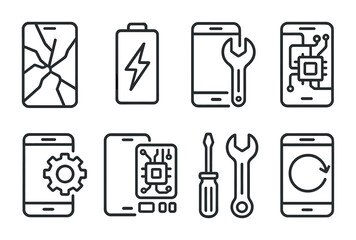 Poster - Smartphone repair icons set: linear style with tools and components