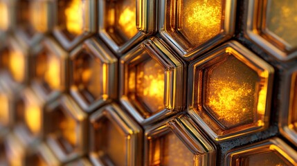 Poster - A close up view showing a honeycomb structure illuminated and glowing