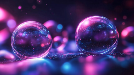 Poster - Glowing crystal balls abstract background wallpaper with purple and blue neon lights effect design art