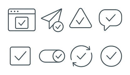 Poster - Minimalist linear icons for web and mobile: checkmarks, alerts, and messages