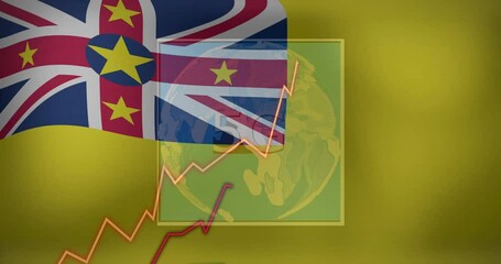 Poster - animation of niue flag with financial growth chart over globe illustration