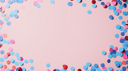 Poster - Confetti Frame: A vibrant array of scattered confetti circles, creating a playful frame on a pastel background, perfect for celebratory occasions.