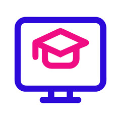 Poster - Online Course Icon with Graduation Cap on Computer Screen  