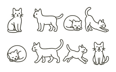 Poster - Adorable cats icon set: 8 playful and charming linear designs