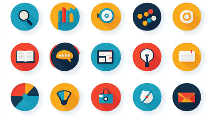 Poster - Collection of colorful flat design vector icons for web and app ui design elements and business symbols