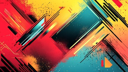 Poster - Abstract Geometric Composition: Vibrant Hues and Dynamic Lines
