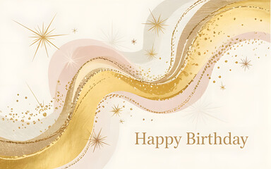 Poster - Golden Birthday Wishes: A festive visual with elegant golden wave and sparkling stars, evoking joy and celebration.