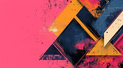 Poster - Abstract Geometric Grunge Art: Vibrant Hues and Textured Triangles